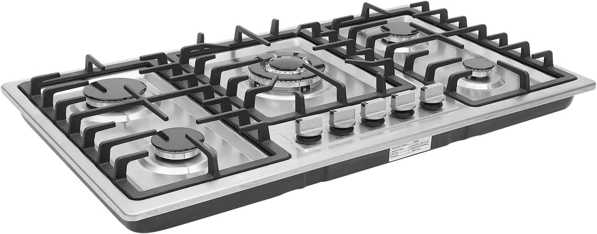 Gaskochfeld, 86cm, Edelstahl, Gaskocher, Gaskochfeld 5-Flammig Edelstahl 3.3kW 86cm Flammenausfallschutz für Küche