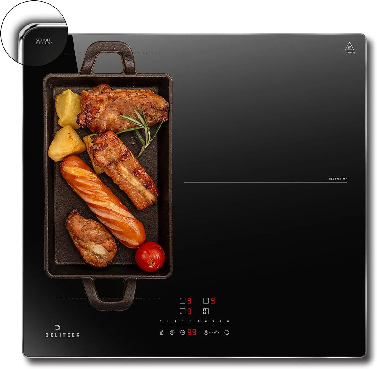 Induktionskochfeld, 3 Kochzonen, Induktionsplatte, Einbau, Induktionskochfeld 3 Platten mit Flex