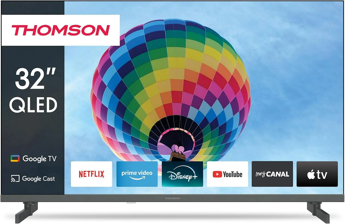 Google 32QG4S14 Smart TV, 32 Zoll, Fernseher, QLED, Dolby Audio, HDMI, WLAN, Bluetooth, Triple-Tuner, 80cm, A Plus Panel - 32QG4S14, Kabel, Satellit