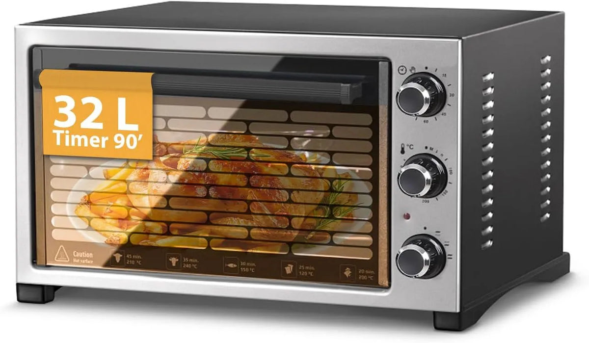 Produkt einstellbarer Thermostat, Avilia Elektrischer Ofen aus Edelstahl 36 l und 1420 W mit praktischem Timer und Grillfunktion, ideal für