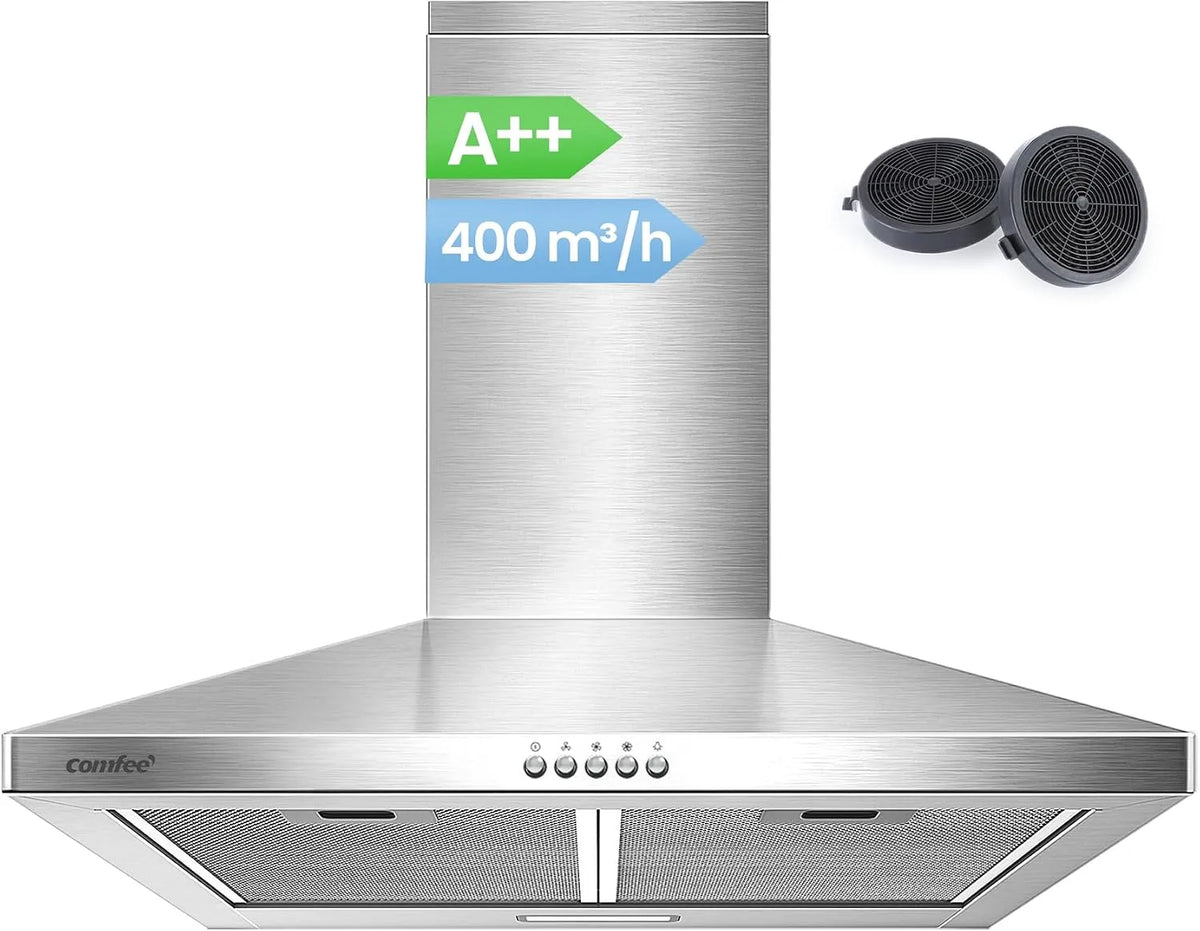 Dunstabzugshaube, 60cm, 400 m3/h, Küchenhaube, COMFEE' CH60A17EM400SS, Abluft- und Umluftbetrieb