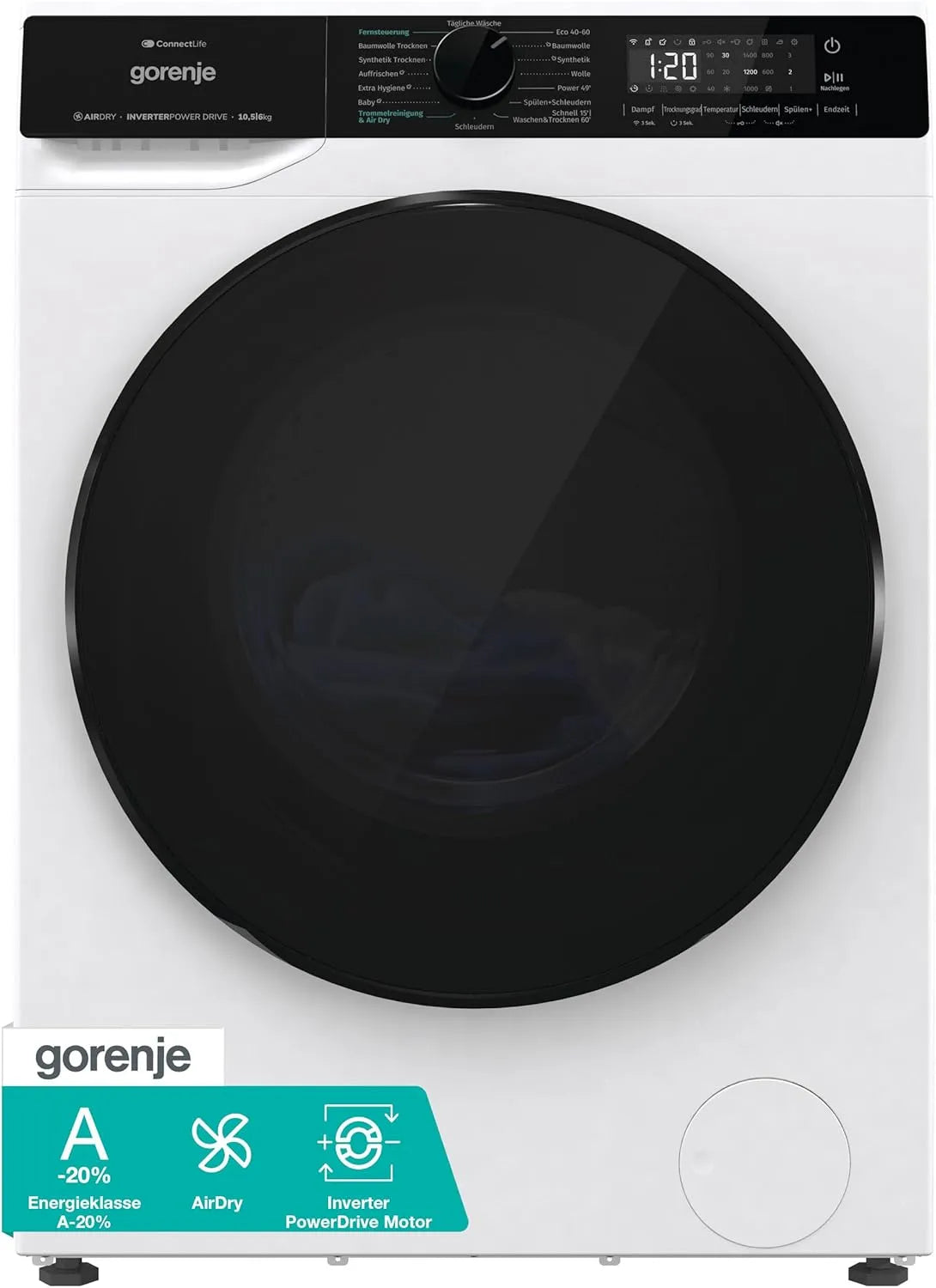 Gorenje WD2PA1x64ADW/DE Waschtrockner, 54 L, 16 Programme, 10, 5 kg, Waschmaschine, Trockner, Inverter, aquaStop, Wash&Dry 60', 1400 U/min, A-20%