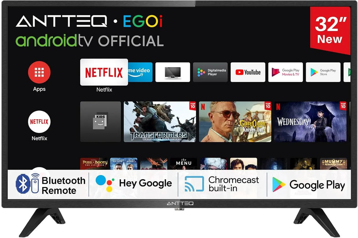 Google AG32H3 Smart TV, 32 Zoll, Fernseher, Triple-Tuner DVB-T2, S2, WLAN, Bluetooth, Android OS, DAZN, Netflix, Prime Video, WiFi, Sprachassistent