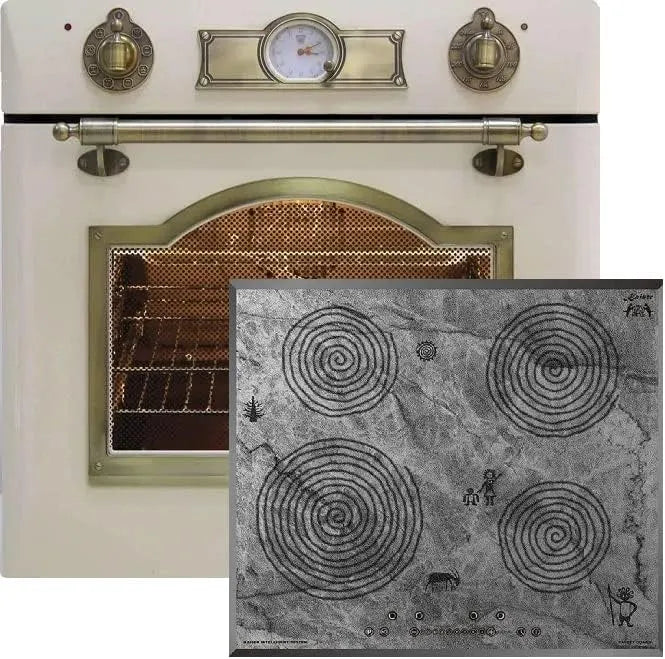 Backofen, 60 cm, Einbau, Boost, autark, PowerBooster, Höhlenmalereimotiv, 8 Funktionen+Einbau Induktions-Kochfeld 60 cm