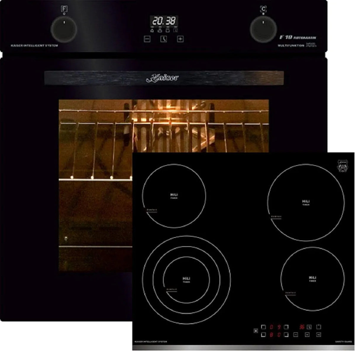 Backofen, 60 cm, 79 L, Kaiser, Einbau, autark, Herd-Set EH 6703, 10Funktionen+ KCT 6703, Kochfeld ohne Rahmen, 79L, Drehspieß, Hi-light Herd