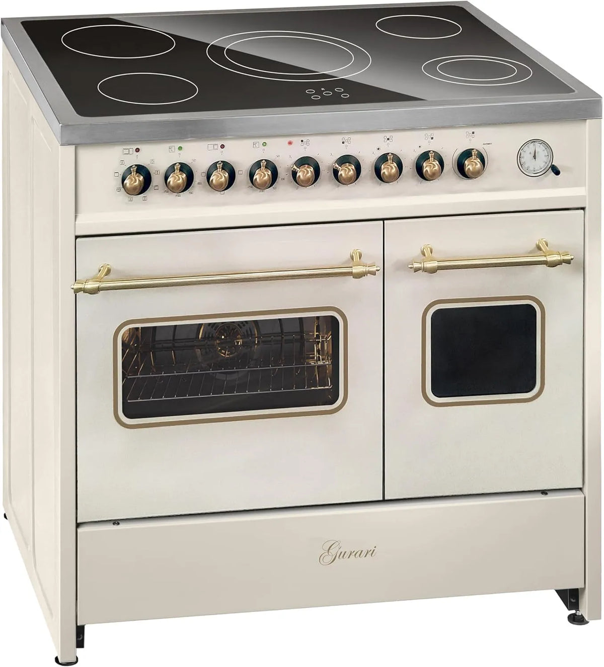 Standherd mit Backofen, 90 cm, GURARI Elektro Standherd GCH E 912 DF Cr r Glaskeramik Herd 90 cm Creme Range Cooker Elektro Doppelbackofen