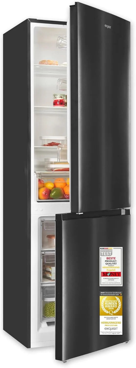 Exquisit Kühl-Gefrierkombination, 315 L, Energieklasse C, freistehend, Kühlschrank mit Gefrierfach, Schwarz, Klasse C
