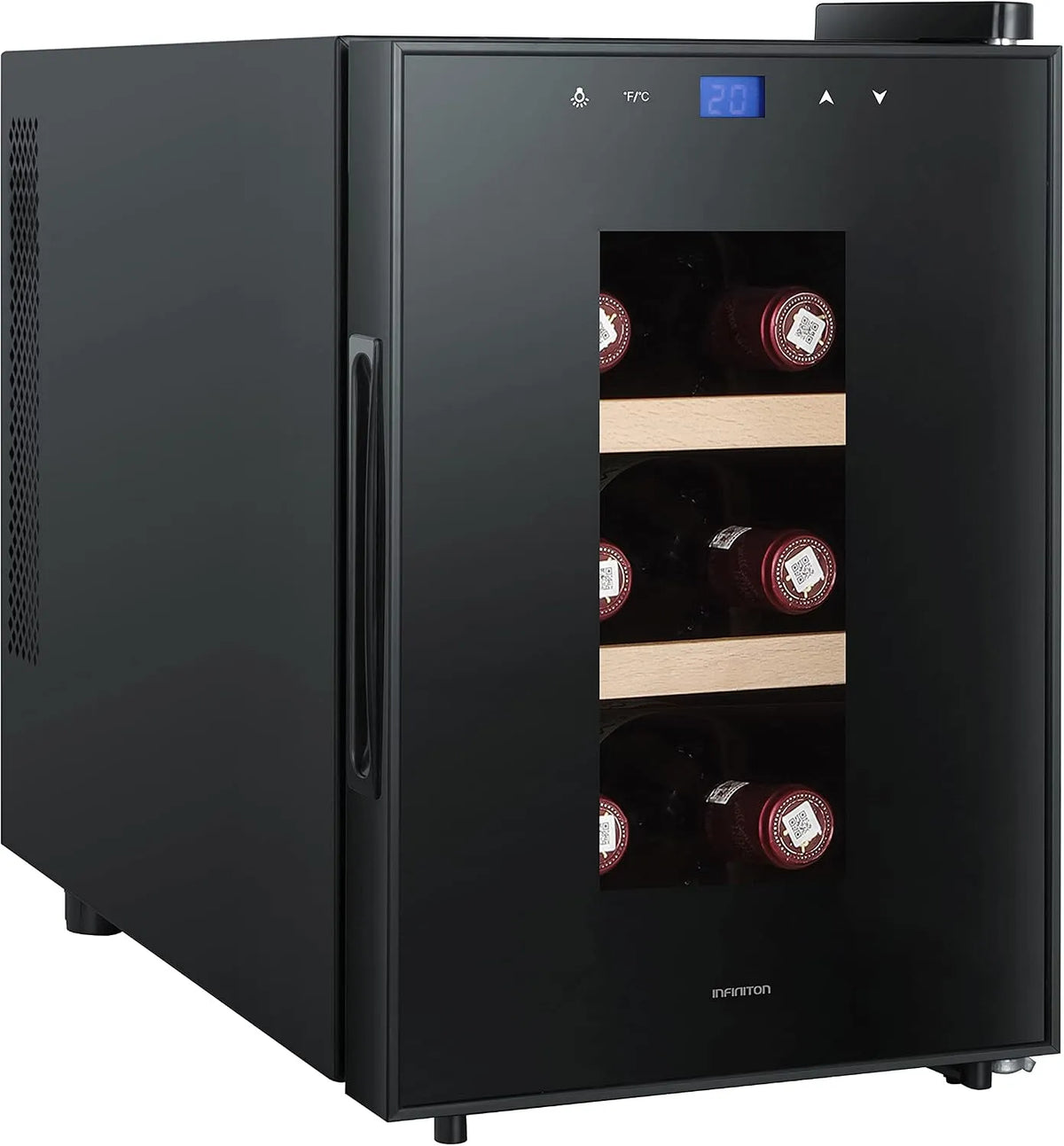 Weinkühlschrank, 6 Flaschen, VINOTECA WCL-6B, Glas, LED-Display, INFINITON, Holzregale