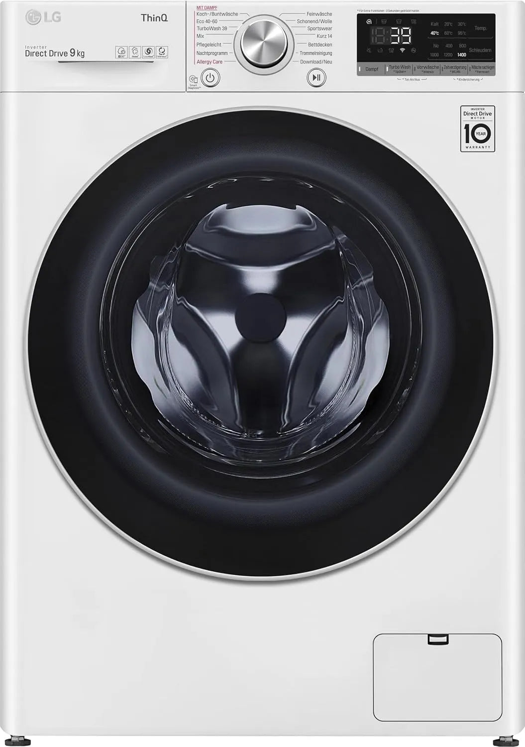 LG F4WV709P1E Waschmaschine, 9 kg, Energieklasse A, Weiß, Steam und Allergy Care, 400 U/Min, TurboWash 360, AI DD, AI Wash