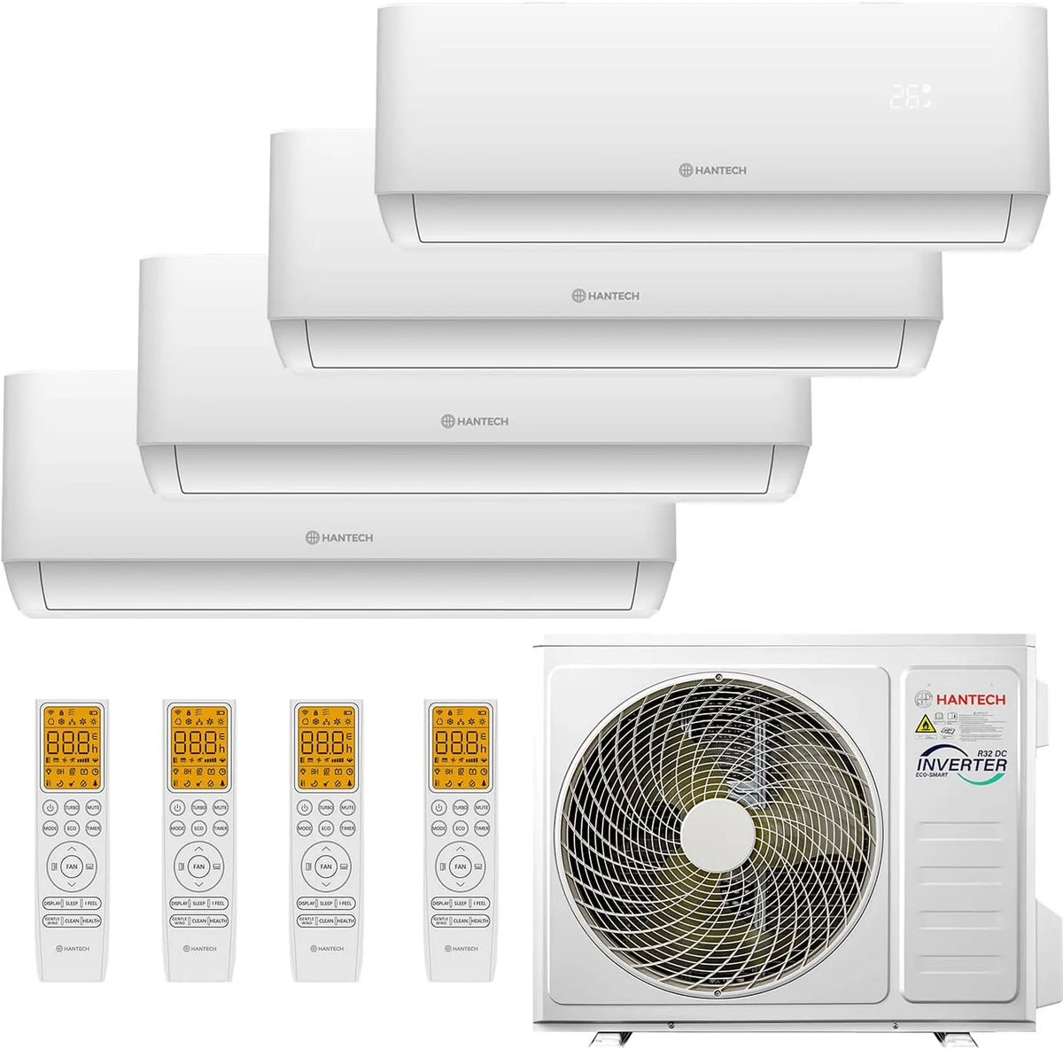 Klimaanlage, WLAN, HANTECH Multisplit Klimaanlage mit 4x 9000 BTU Inneneinheit WIFI und 32000 BTU Außeneinheit
