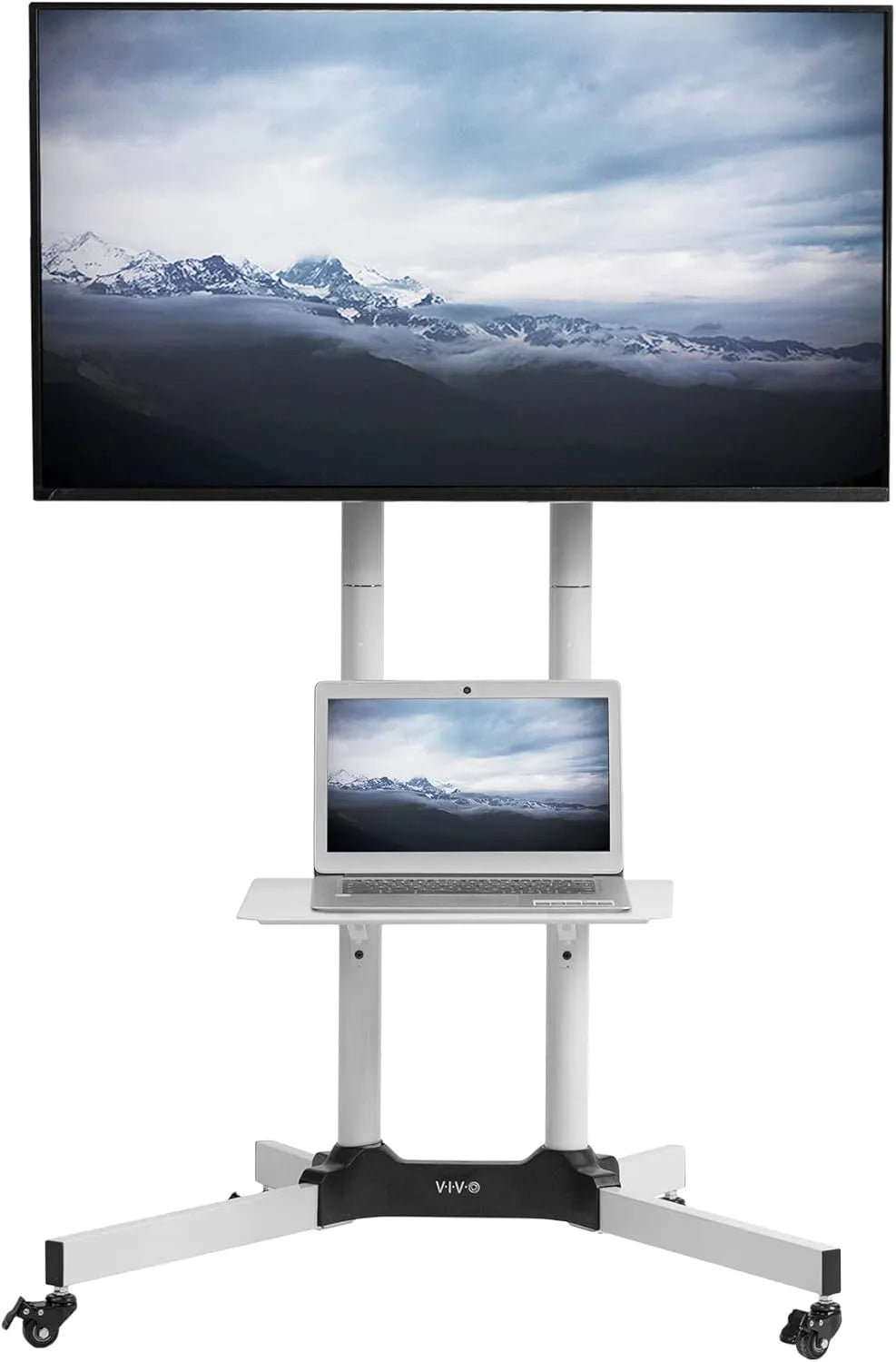 Smart TV STAND-TV03W, 83 Zoll, 600 × 400, Fernseher, 4K UHD, OLED, LCD-Display, Weiß, Rollständer mit Laptop-DVD-Ablage, VIVO Mobiler TV-Wagen für 32