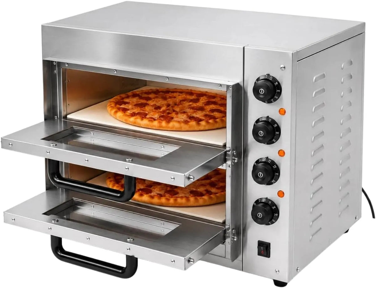 Elektrischer Pizzaofen, 3000 W, 50 bis 350 °C, Timer, gewerblich, Restaurant, Edelstahl