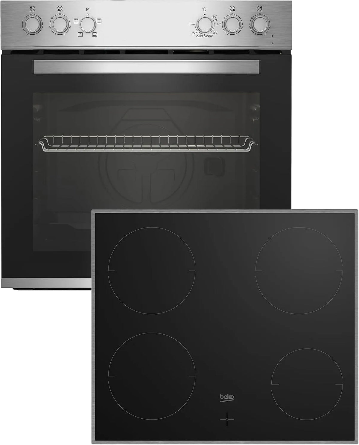 Beko BBUC12020x Kochfeld, Einbau, herausnehmbar, Edelstahl, Schwarz, SteamShine-Reinigung, Multifunktionsofen mit 4 Heizarten und Glaskeramik-Kochfeld