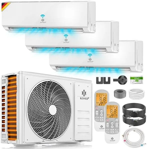 Klimaanlage R32, WLAN, Inverter, leise, 27000 BTU, sehr leise, KESSER® Multisplit Klimaanlage 3 Innengeräte, Luftentfeuchter & Ventilator, App
