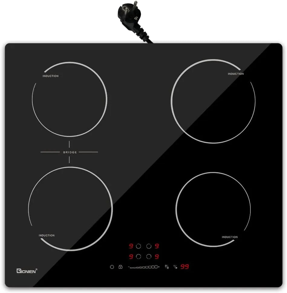 Induktionskochfeld 16Amp GITS470SPVDE, 60cm, 2800 W, Induktionsplatte, 4 Kochstellen Herd, Integriertes Elektrokochfeld Plug in mit Brückenzone