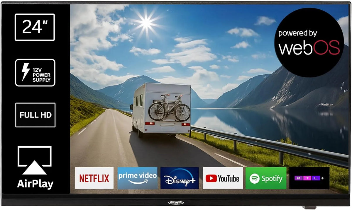 LG LDDx24IBT-Black Smart TV, 24 Zoll, Fernseher, webOS, Triple-Tuner DVB-T2, S2, WLAN, Bluetooth, Full HD, Camping, Schwarz, 12, 24, 230 Volt