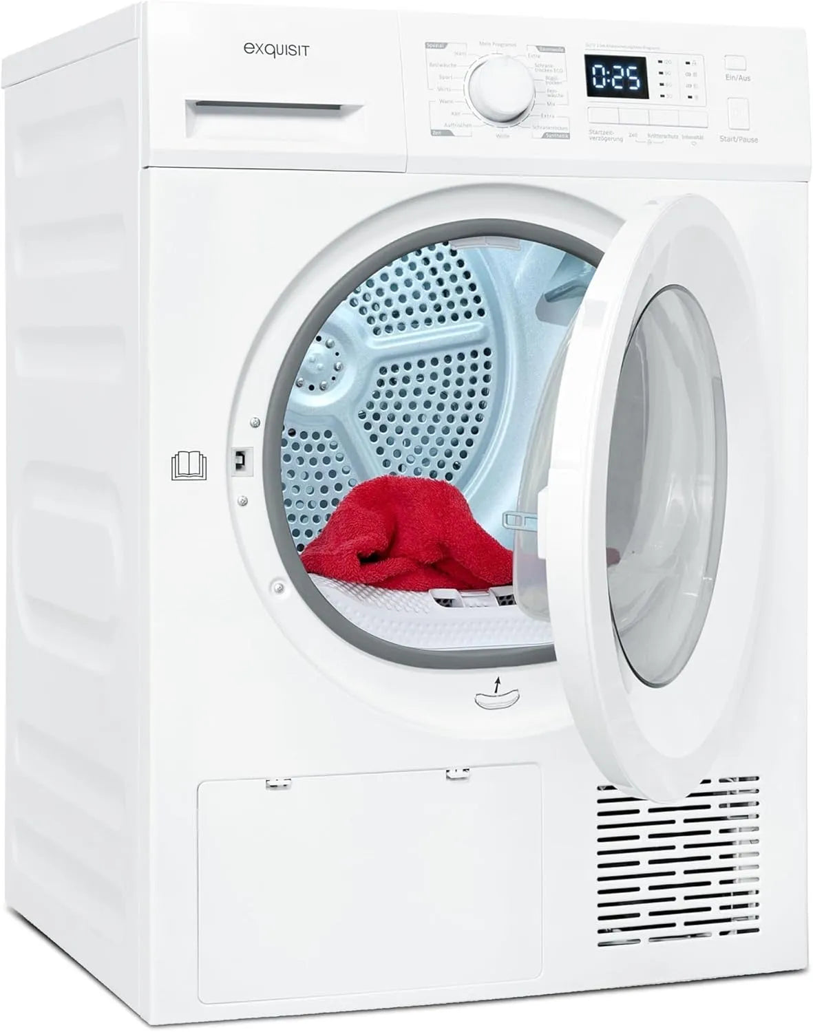Exquisit TWP803-030E Wäschetrockner, 8 kg, Weiß, 8kg Trockner mit 16 Programmen, Exquisit Wärmepumpentrockner, Startzeitvorwahl, Knitterschutz