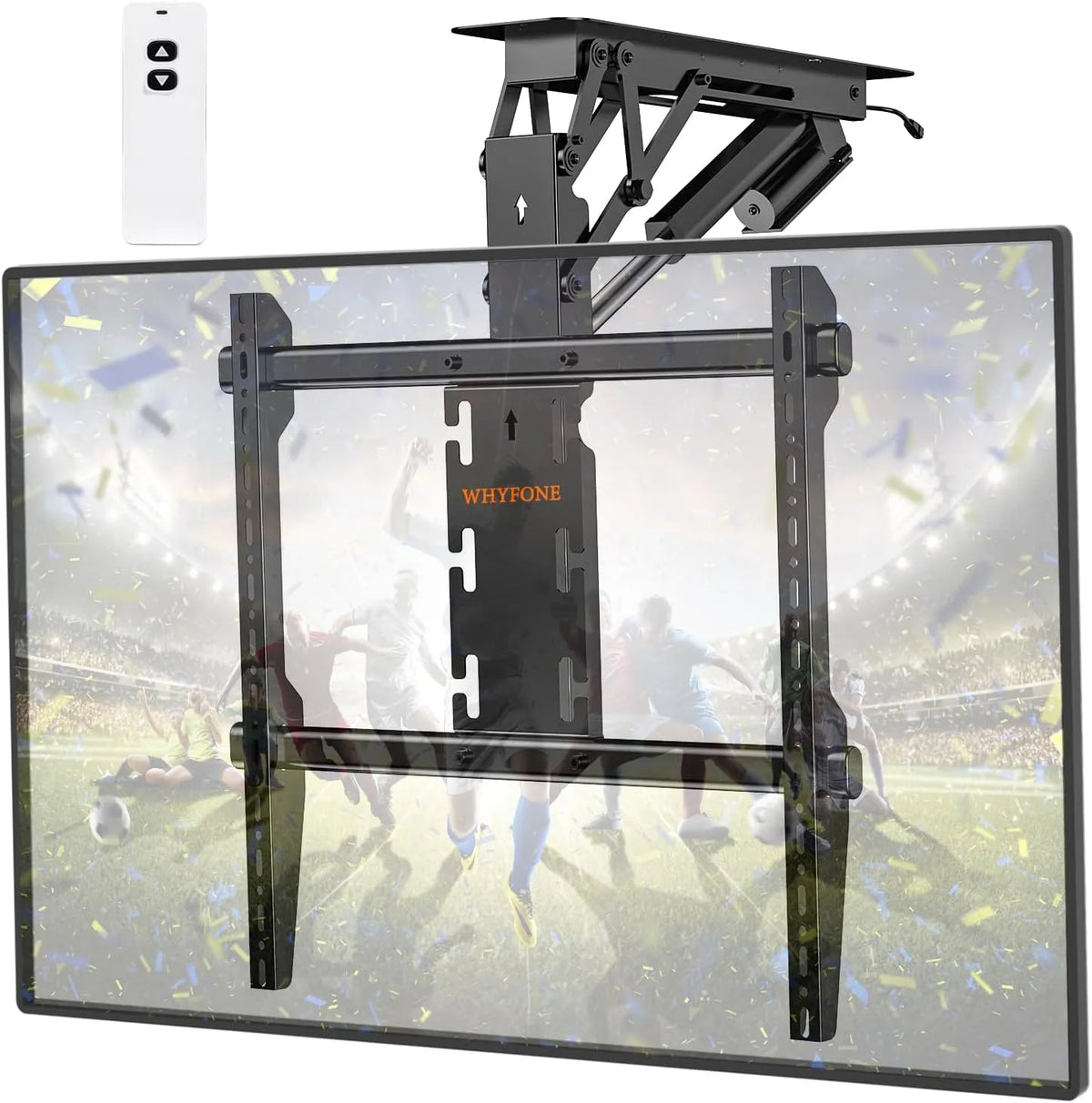 Smart TV, 86 Zoll, 600x600mm, Fernseher, Motorisierte Klapphalterung TV Halterung Decke mit Fernbedienung für Flache & Geneigte Decken