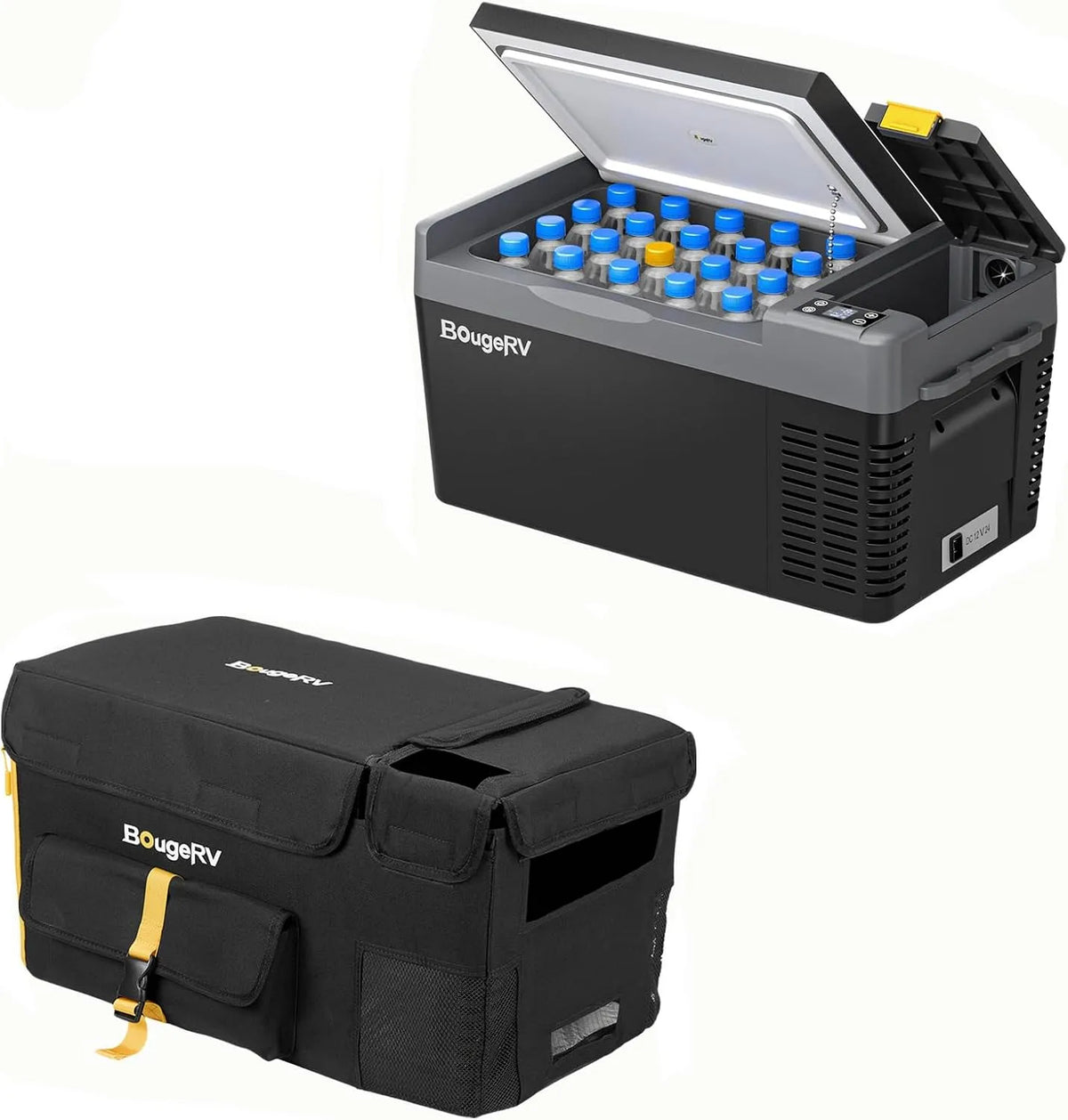 Elektrische Kühlbox, 20 L, BougeRV, mobile Kühlbox, Schwarz, -22°C~10°C, BougeRV CRPRO Kompressor Kühlbox 20L mit Schutzhülle