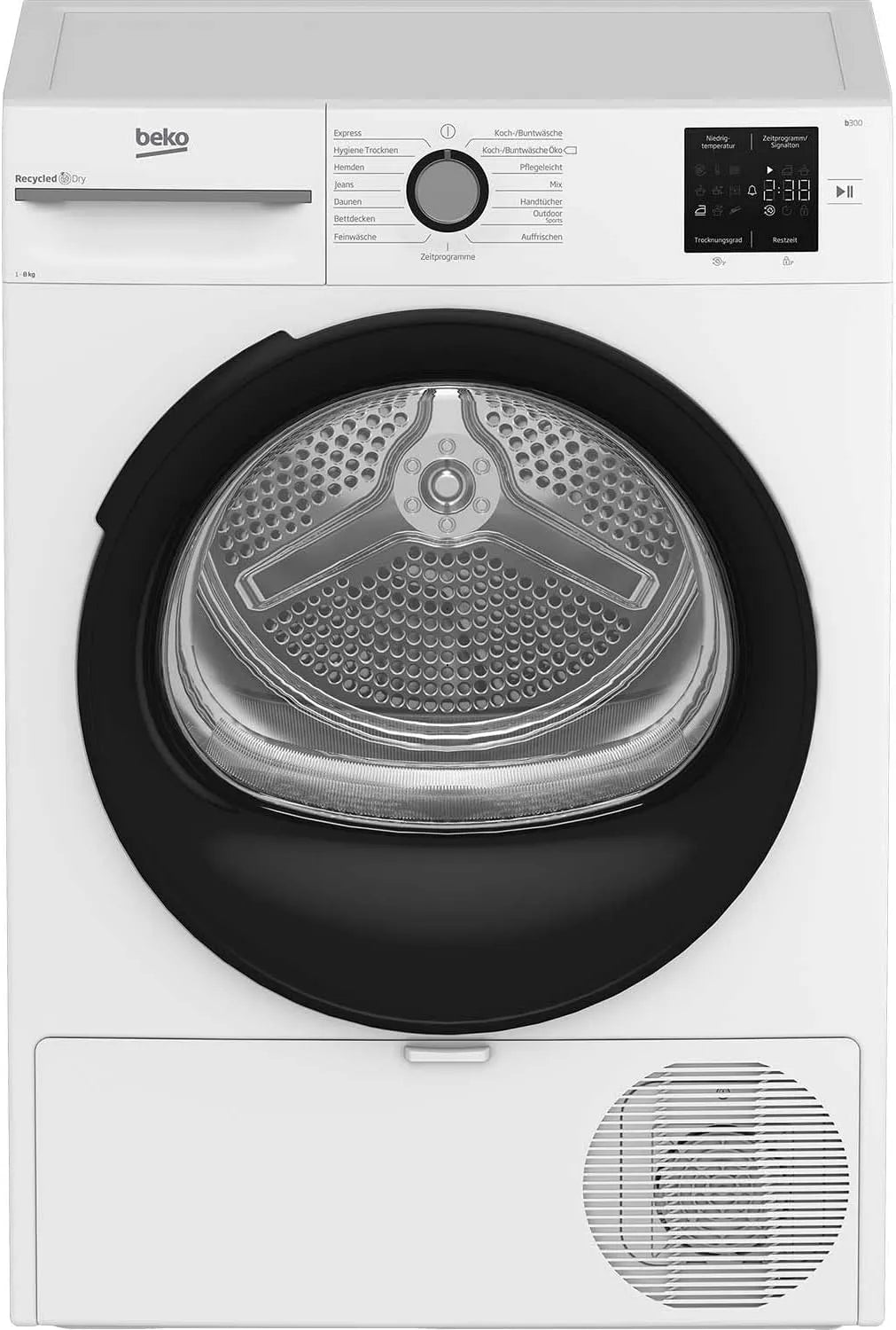 Beko BM3T38220x Wäschetrockner, 15 Programme, 8 kg, Weiß, Frontlader Wärmepumpentrockner, Sensortrocknung, Säulenfähig, Aquawave Schontrommel