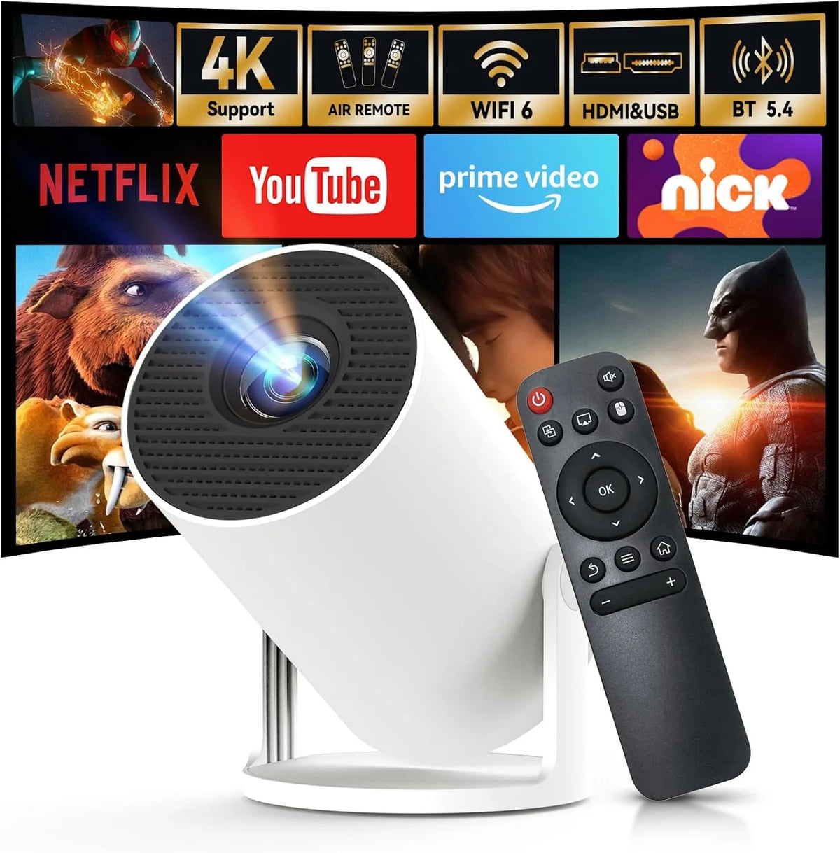 Smart TV 720P HY300Pro, Fernseher, 4K UHD, tragbar, Outdoor, WLAN, Bluetooth, Android OS, Nativ 720P 4K Heimkino, WEMI Mini Beamer, Schlafzimmer