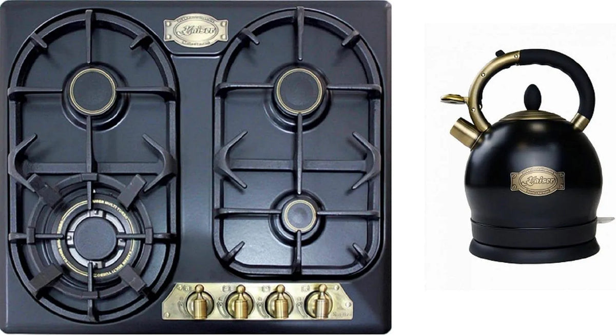 Kochfeld, 60cm, 2 L, 1800 W, Einbau, Schwarz, Empire, 8 Kw WOK+WK 2000 Em Exklusiver Retro Wasserkocher Kontroll LED 2 L 1800W