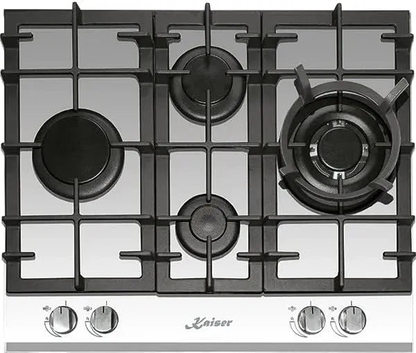 Gaskochfeld, 60cm, 6394 W, Kaiser Einbau, autark, Gaskocher, 8 kW WOK Brenner, Erdgas, Kochfeld, Kaiser KCG 6394w Turbo Romb, 4 Brenner, Fl.Gas