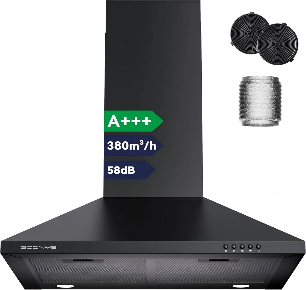 Dunstabzugshaube, 60cm, 380 m3/h, Küchenhaube, A+++, LED-Beleuchtung, 3 Leistungsstufen