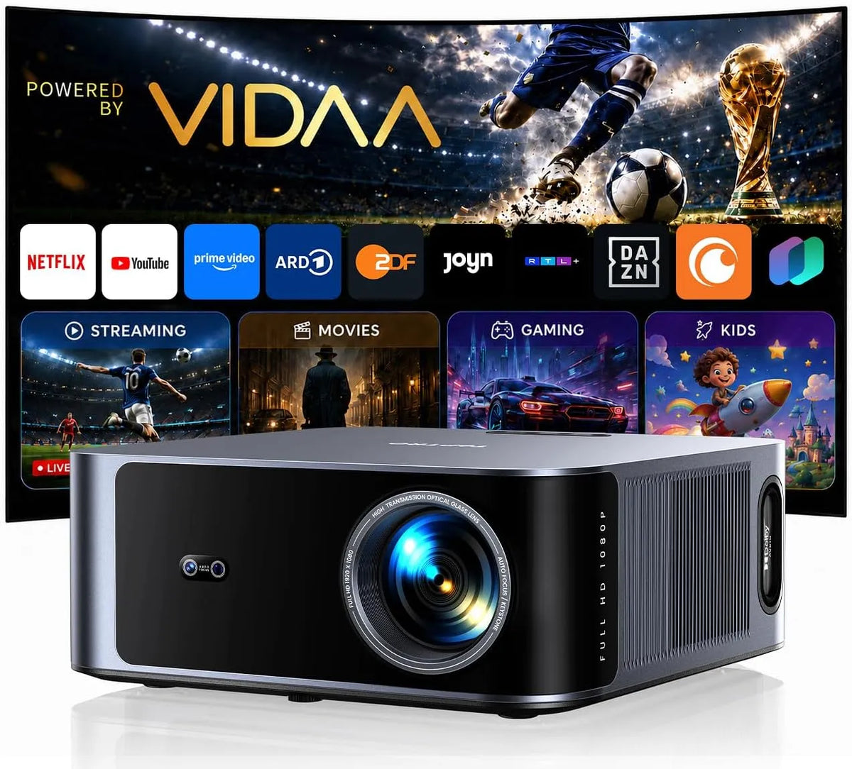 Projektor 2000ANSI, Outdoor, WLAN, Bluetooth, Dolby Audio, HDR, 4K UHD, Beamer, Schnellste VIDAA OS, Kompatibel mit Netflix, Handy