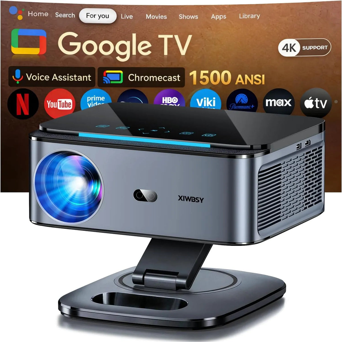 Google Smart TV, Fernseher, 4K UHD, Outdoor, WLAN, Bluetooth, Heimkino, 38000 Lumen, 360°-Drehung】 xIWBSY Projektor 4k Google TV, Beamer【1500 ANSI