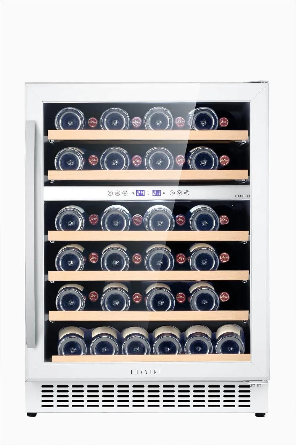 Weinkühlschrank LV45W, 45 Flaschen, Einbau, geringer Energieverbrauch 116 kWh, Kompressorkühlung und 6 ausschiebbare Auflageflächen aus Buchenholz