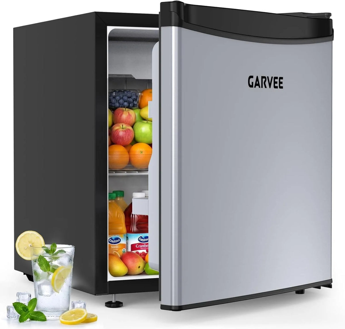 Kühlschrank, 45 L, 0 bis 18 °C, leise, Edelstahl, verstellbare Füße, 5 Temperaturstufen, kompakt & energieeffizient, Für Zimmer & Büro