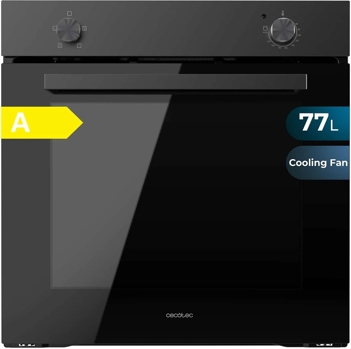 Cecotec Dark Inox A. 2800W, Einbau-Konvektionsofen mit 77L, 4 Funktionen, Konvektionsmodus Bolero Hexa C126000, Steam Base x2, 5 Positionen, Niedriger