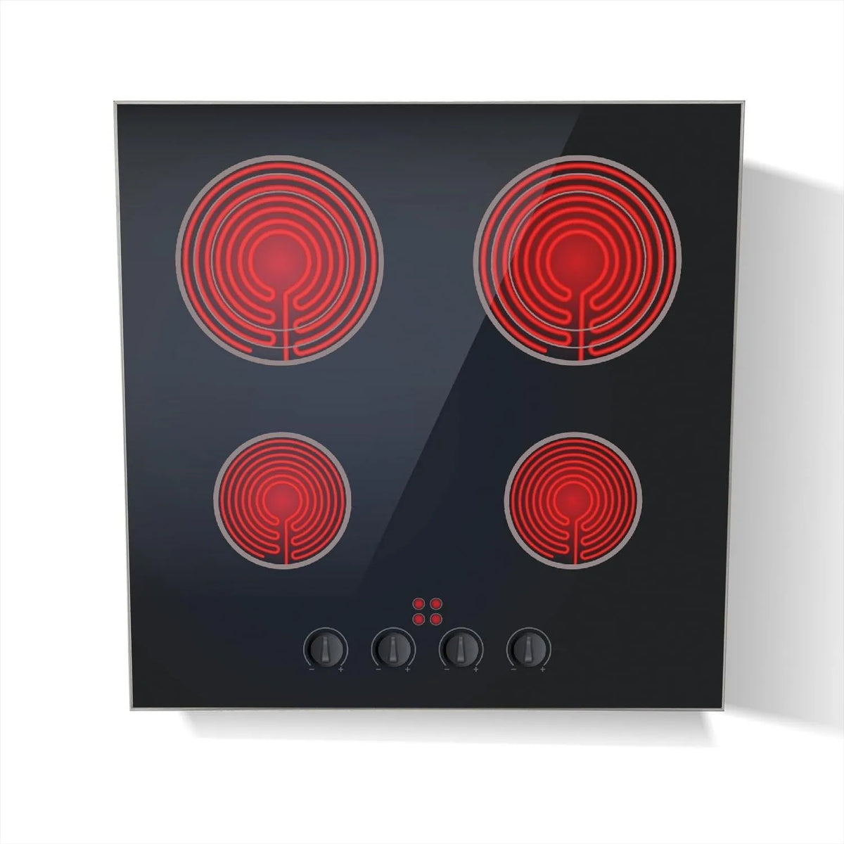 Elektrokochfeld, 30 x 30 cm, Cerankochfeld, Wand Schlüsselhalter mit Haken, Motiv: Aktives Cerankochfeld Optik mit 4 Kochplatten und Bedienfeld