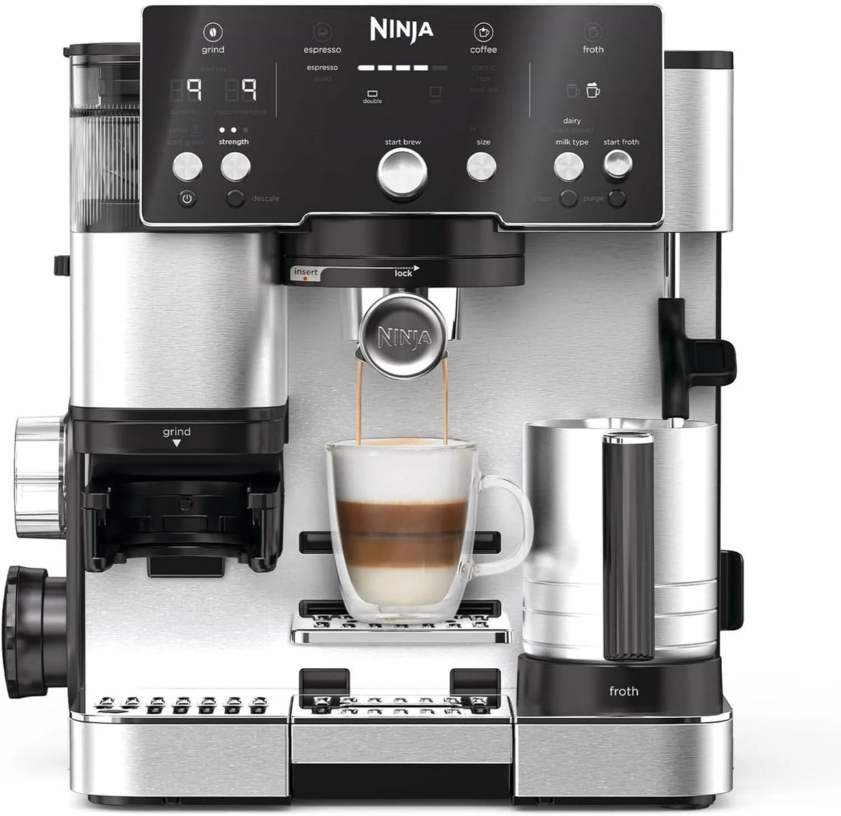 Ninja 2-in-1-Kaffeemaschine, Ninja Luxe Essential 2-in-1-Kaffeemaschine mit Mahlwerk und Aufschäumer