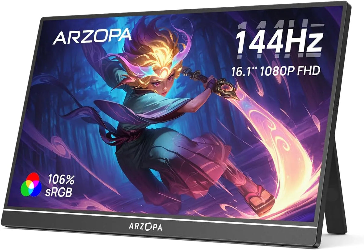 Monitor, 144 Hz, ARZOPA Laptop, PC, Mac, PS3, xbox Z1FC, Gaming-Ausstattung, tragbar, HDR, Full HD, Ultra-dünn - Augenschutz-Externer Zweiter