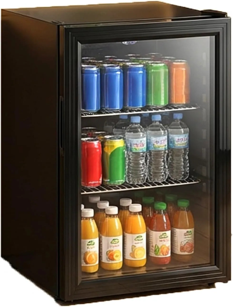 Kühlschrank, 60 L, Glas, Schwarz, Bar, für Bier, Wein, Limonade, für Zuhause, Büro, Wohnung