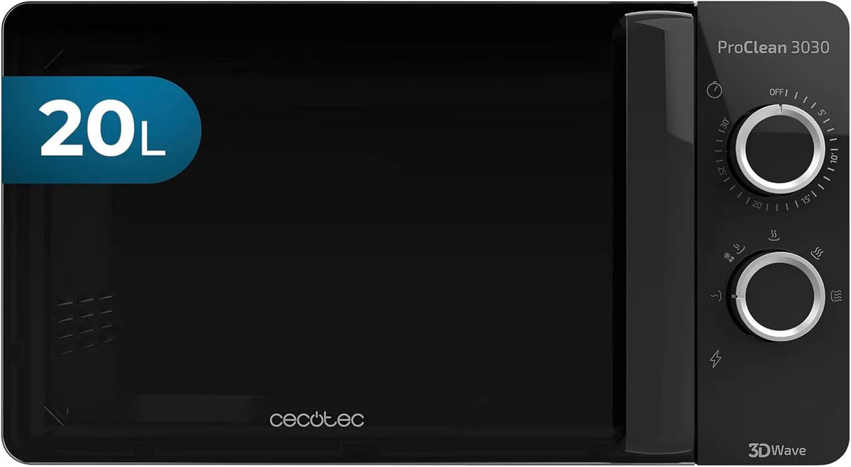Cecotec 3DWave 30-Min.-Timer Mikrowelle, 20 L, 700 W, Mikrowellenofen, Schwarz, Cecotec Mikrowelle ProClean 3030, 20L, 700W
