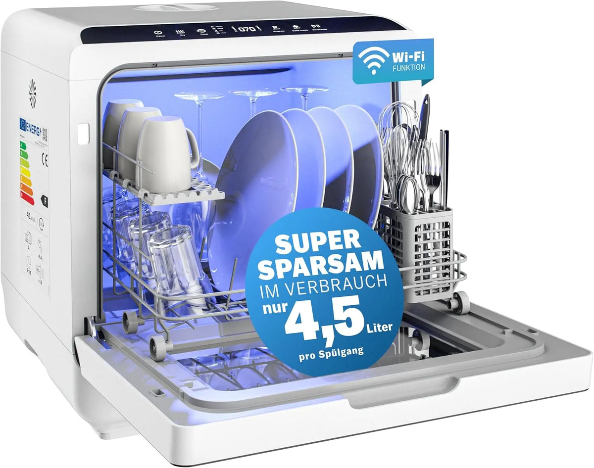 Geschirrspüler, 45cm, 5 L, 6 Programme, Spülmaschine, Slim-Format, Weiß, MONZANA® Tischspülmaschine ohne Wasseranschluss App Funktion sparsamer