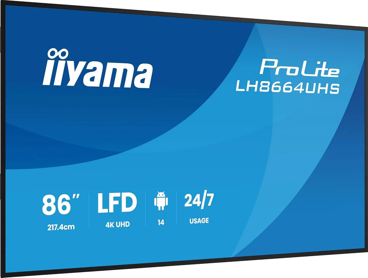 Digital Signage Display, 85.6 Zoll, Werbedisplay, iiyama LH8664UHS-B3AG USB2.0, WLAN, Android OS, 4K UHD, IPS-Panel, HDMI, digitaler Werbeanzeige