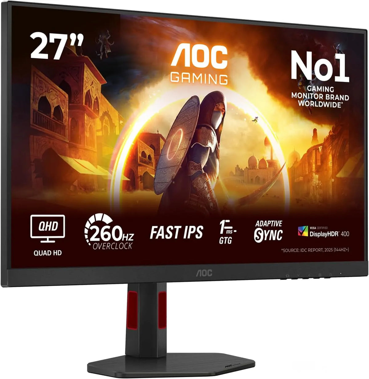 Monitor, 27 Zoll, 2560 × 1440, 1 ms, 260 Hz, AOC Q27G4ZR HDR400, Gaming-Ausstattung, WQHD, IPS-Panel, HDMI, PC-Bildschirm, Schwarz, 1ms GtG