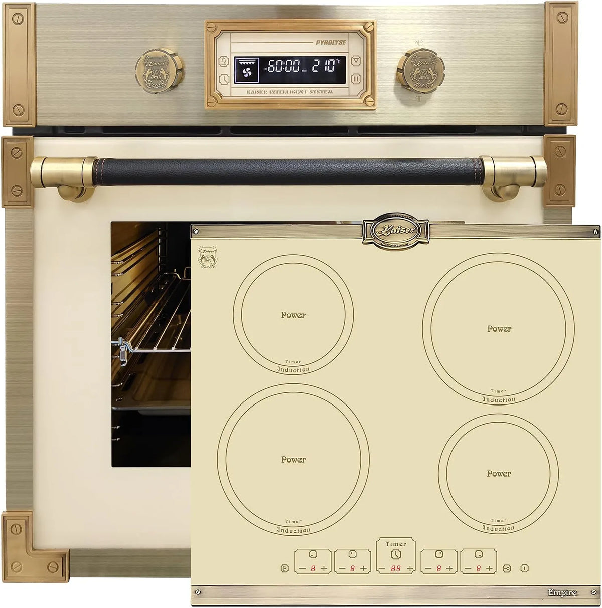 Backofen, 60 cm, 73 L, Einbau, 4 QickHeat, Retro Induktionskochfeld, Metallplatten Bronze