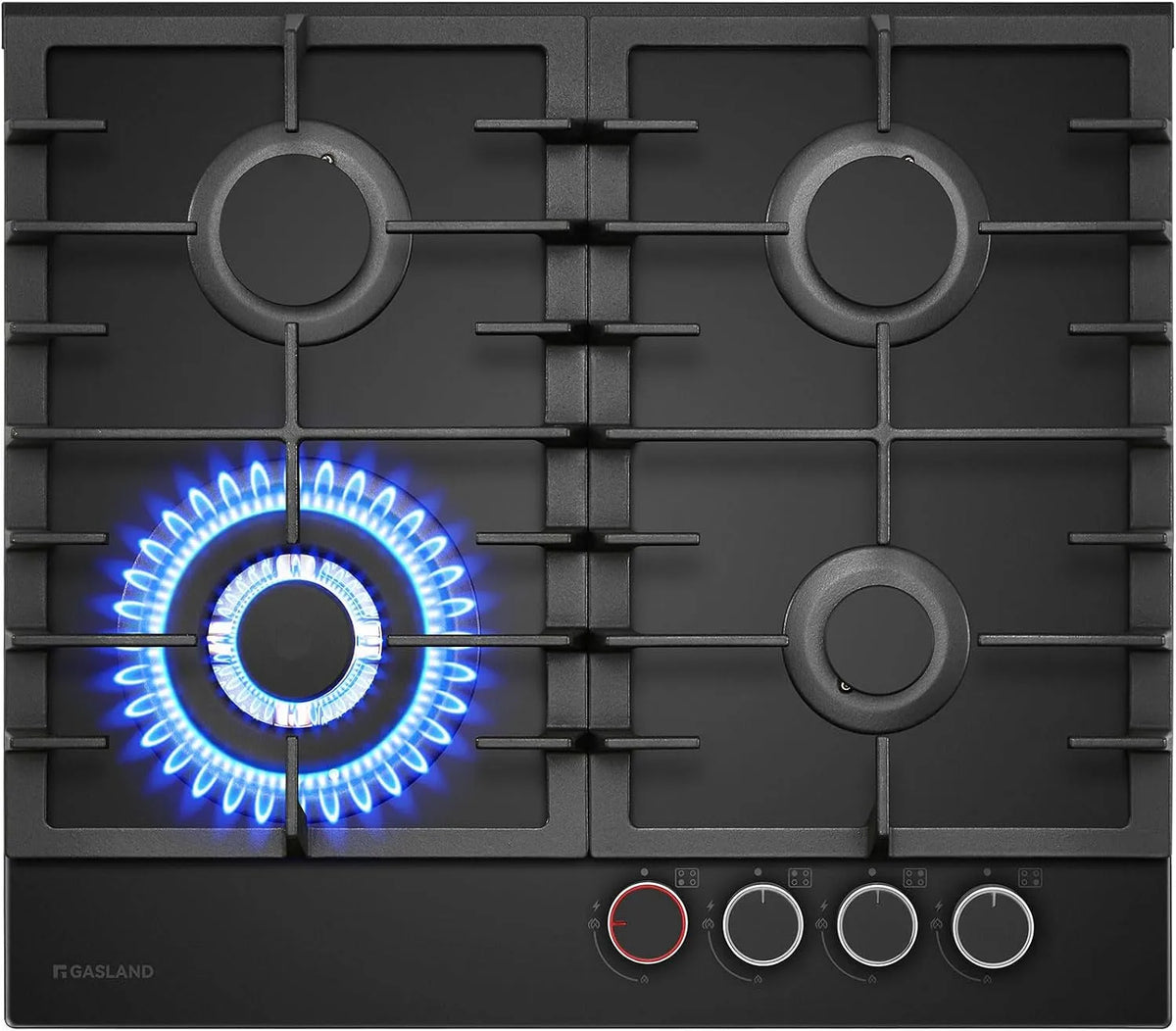 Gaskochfeld, 60 cm, 8000 W, GASLAND GH2604BG1FC, Einbau, Gaskocher, LPG, Erdgas, Gas Kochfeld mit Beleuchtetem Drehknopf