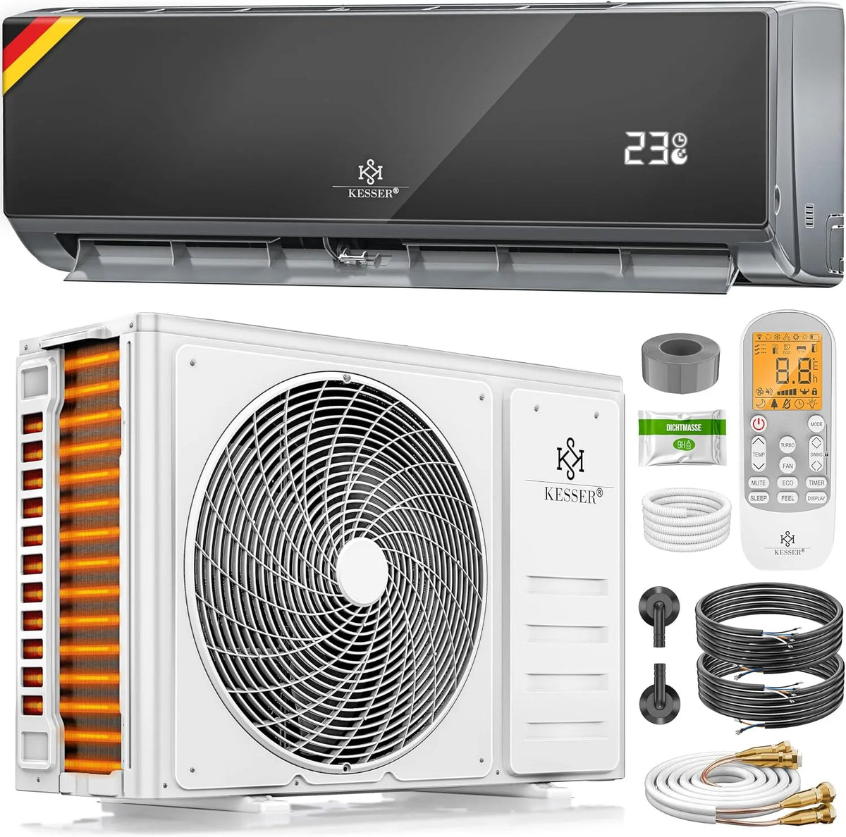 Klimaanlage R32, WLAN, 3 kW Kältemittel Inkl, Kupferleitung 18000 BTU 5, WiFi & App Klimagerät mit Heizfunktion & Kühlmodus Wandklimaanlage