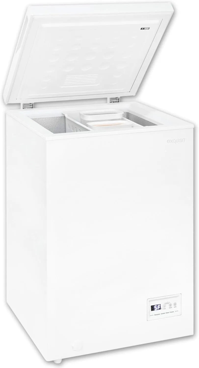 Exquisit Gefrierschrank, 98 L, Gefrierfach, Tiefkühlschrank, Exquisit Gefriertruhe 98 Liter - Kleine Tiefkühltruhe mit Toplader Funktion