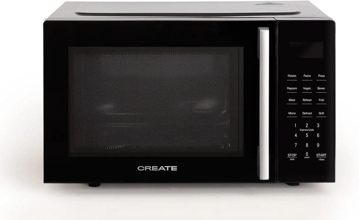 Mikrowelle, 23 L, 1000 W, Grill, Schwarz, 3 Grillmodi, LED-Display, Drehteller Ø 28, 10 Leistungsstufen, 8 Automatikprogramme, Fassungsvermögen 23L