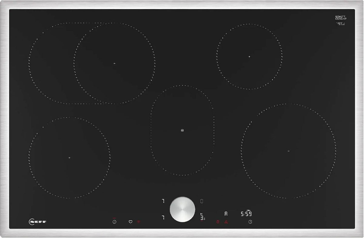 NEFF T58STF1L0 Induktionskochfeld, 80 cm, Induktionsplatte, autark, Home Connect, Schwarz, N 90, Smart Hood Automatic, Twist Pad, Powerstufe