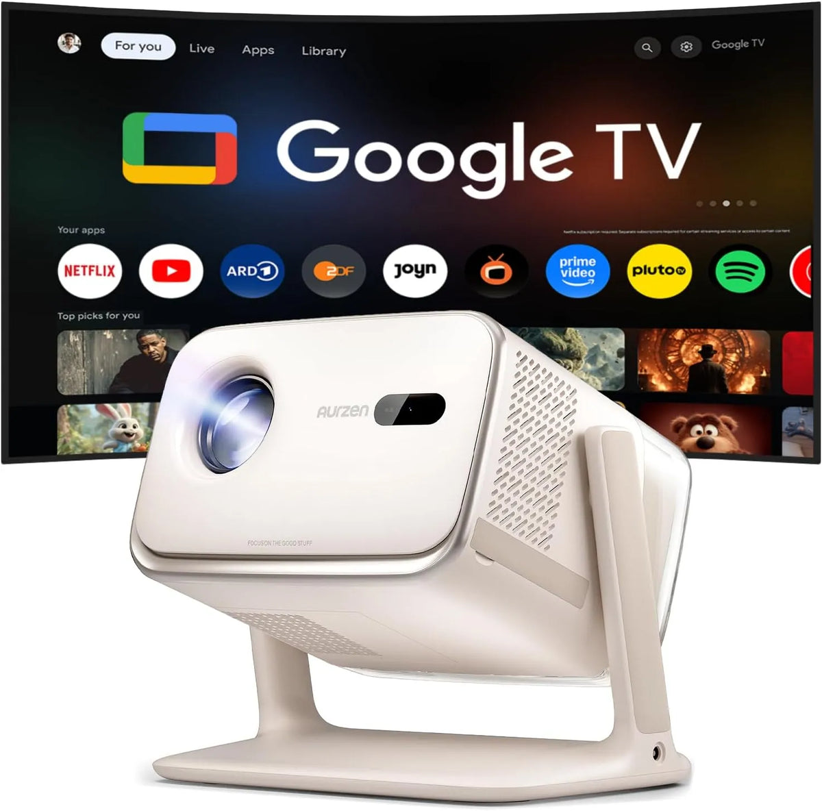 Google Smart TV, Fernseher, Dolby Audio, Outdoor, Aurzen Boom mini Smart Beamer Outdoor mit Google TV