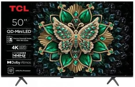 Google C6K Smart TV, 50 Zoll, 144 Hz, 4 HDMI, Fernseher, 4K UHD, HDR, Dolby Audio, WLAN, HDR10+, Dolby Vision IQ, Dolby Atmos, VRR, ALLM, TCL Mini LED