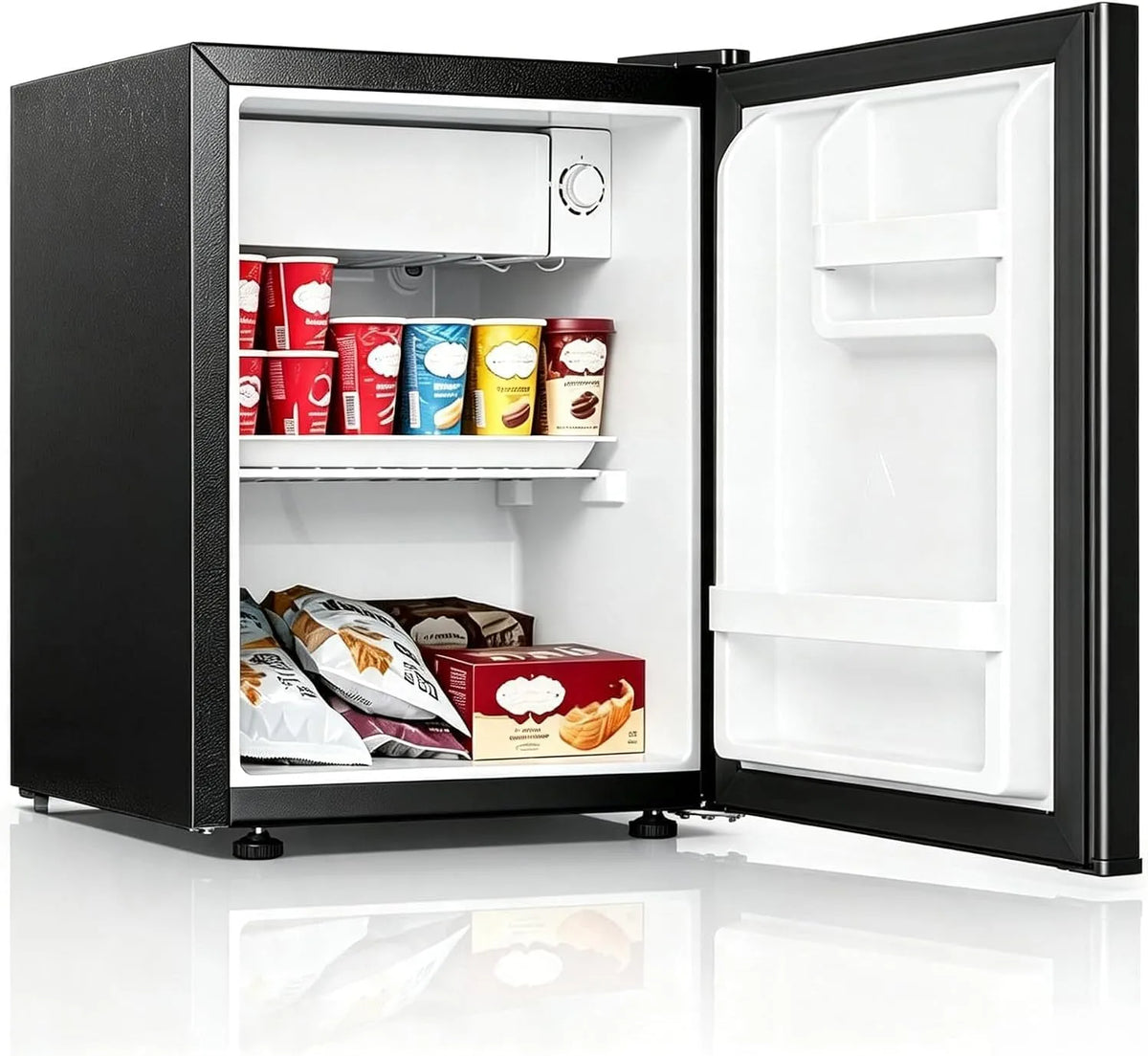 Kühlschrank, 45 L, freistehend, Gefrierfach, leise, Schnellgefrieren, Edelstahl, -14~22°C, 7 Stufen, für Büro & Zimmer, Gemüsefach, E-Klasse